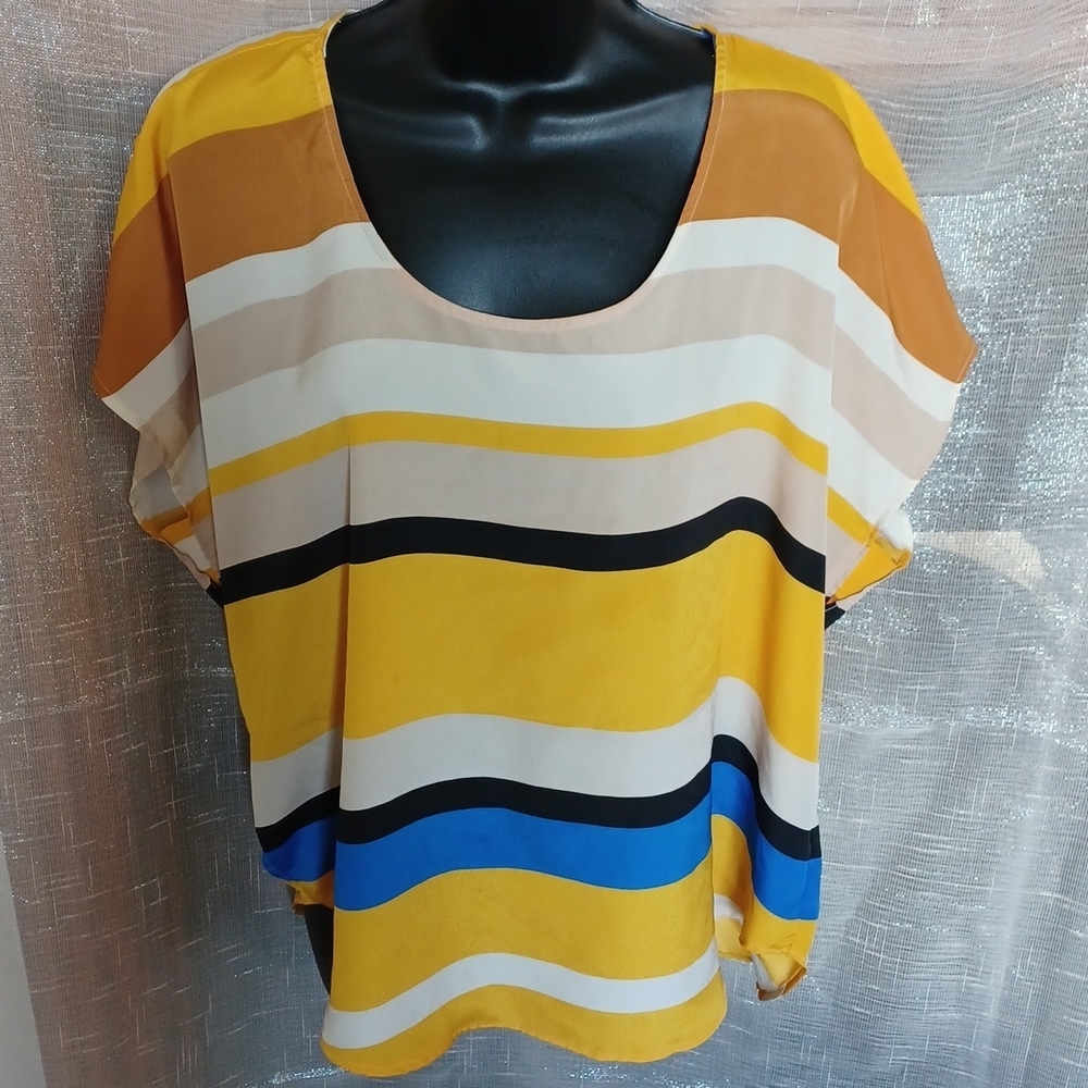 NY&C beautiful striped blouse, gold cream & blue, L